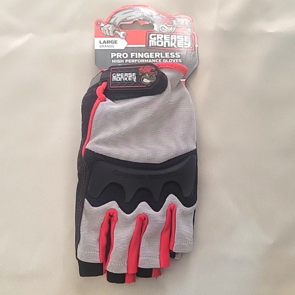 Grease Monkey Pro Fingerless High Performance Gloves Large 2 Pair